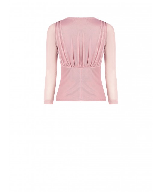 Rinascimento Stretch Tulle Blouse With Criss-cross V-Neckline
