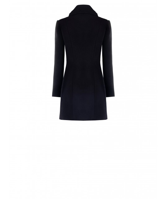 Rinascimento Faux Wool Faux Leather Quilted Front Detail Long Coat