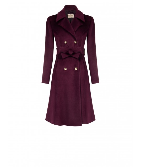 Long Velour Coat With Logo Buttons And Coordinating Belt Rinascimento