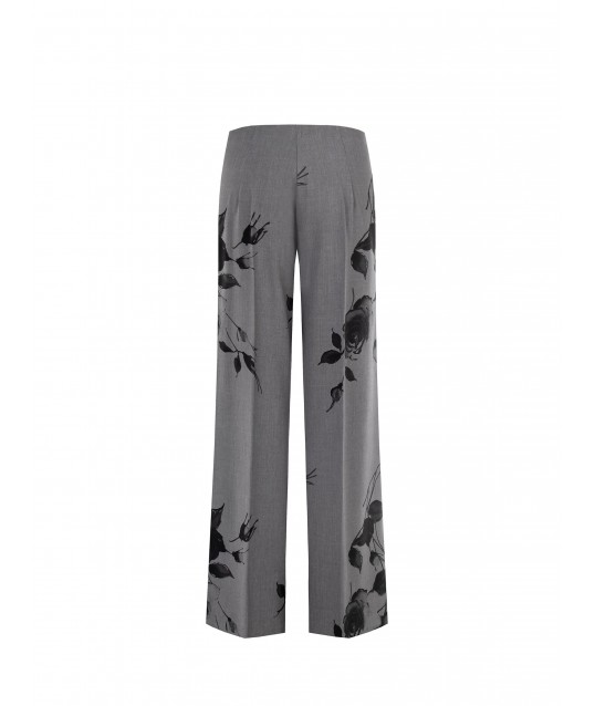 Polyviscose Palace Pantalon avec roses et fermetures éclair latérales Rinascimento