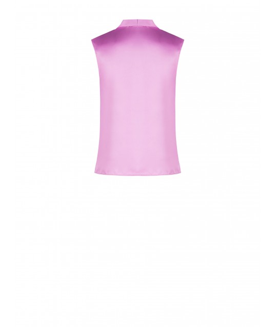 Rinascimento Ring-Neck Satin Fitted Blouse