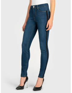 Denim A Vita Alta Con Cristalli Sulla Banda Laterale