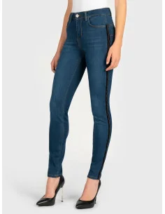 High Waist Denim With Crystals On The Sideband