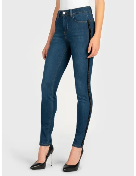 High Waist Denim With Crystals On The Sideband