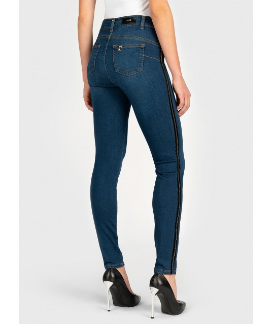 High Waist Denim With Crystals On The Sideband