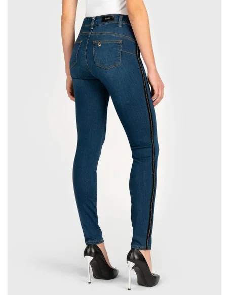 Denim taille haute avec cristaux sur la bande latérale