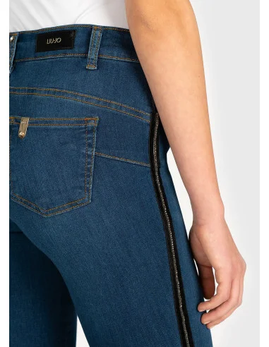 High Waist Denim With Crystals On The Sideband