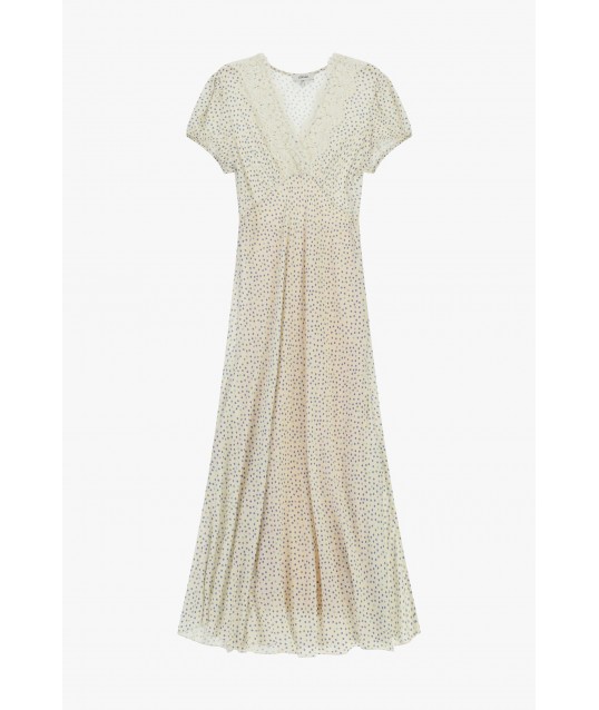 Long Print Micro Polka Dot V-neck Dress Dixie