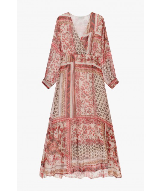 Long Dress Patchwork Print With V-Neck Dixie