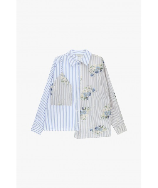 Striped Shirt With Pocket And Floral Print Dixie