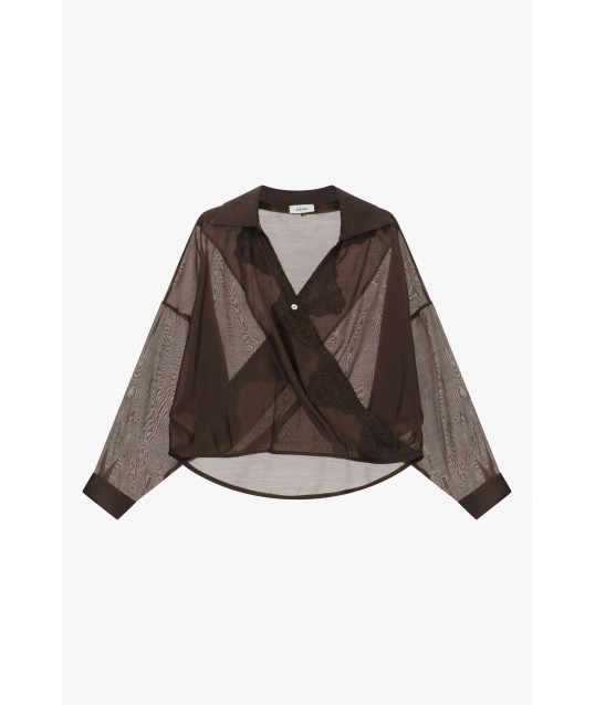 Camicia Semitrasparente Con Pizzo E Collo Classico Dixie