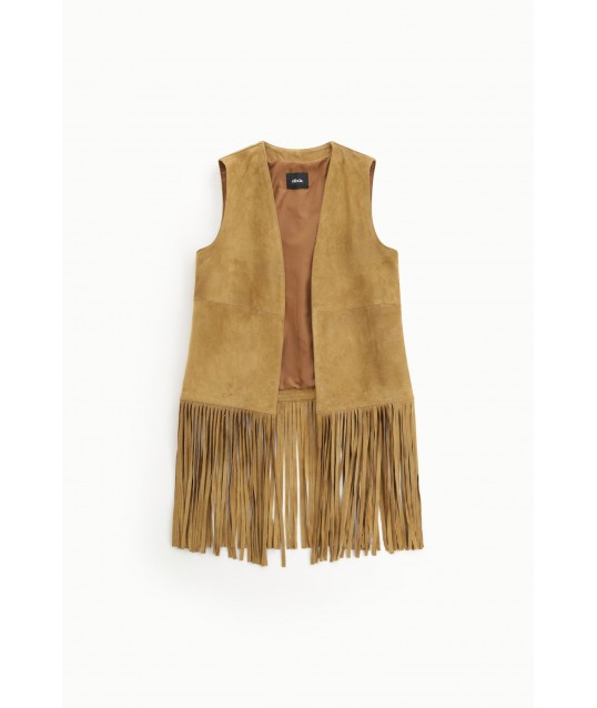 Gilet long à franges et coupe droite Dixie