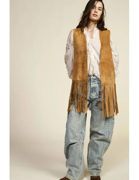 Long-Fringed Vest with Straight Cut Dixie