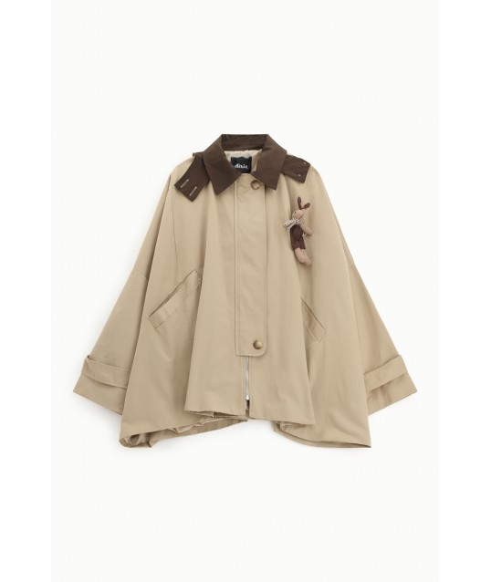 Short Oversize Coat Zip Closure Contrast Collar Dixie