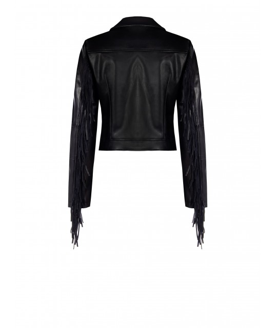 Leatherette Jacket With Fringes Rinascimento