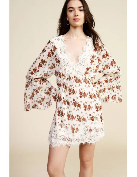 Floral Short Dress with Flared Sleeves Dixie
