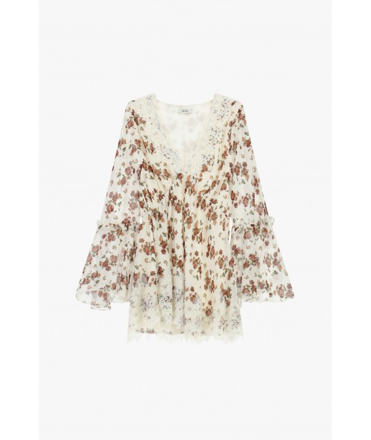 Robe courte à fleurs avec manches évasées Dixie