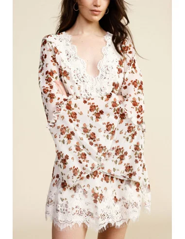 Floral Short Dress with Flared Sleeves Dixie
