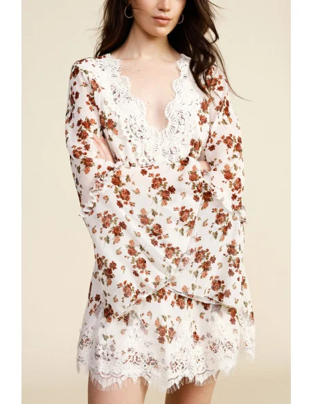 Floral Short Dress with Flared Sleeves Dixie