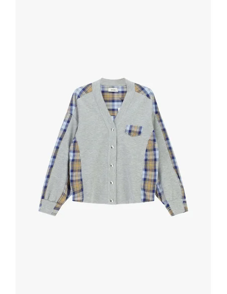 Sweat-shirt sans capuche avec empiècements à carreaux et boutons Dixie