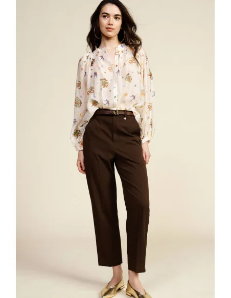 Pantalon cropped taille haute avec pli frontal Dixie