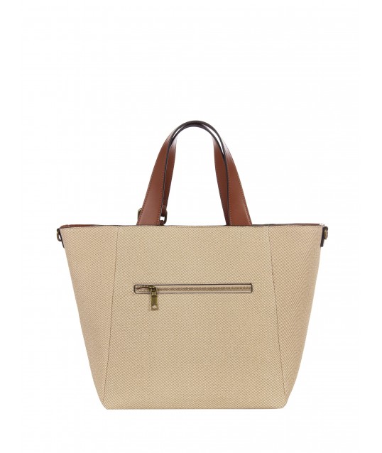 Maxi Canvas Shopper With Imitation Leather Trim And Removable Adjustable Strap Rinascimento
