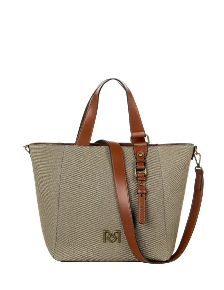 Maxi Canvas Shopper With Imitation Leather Trim And Removable Adjustable Strap Rinascimento