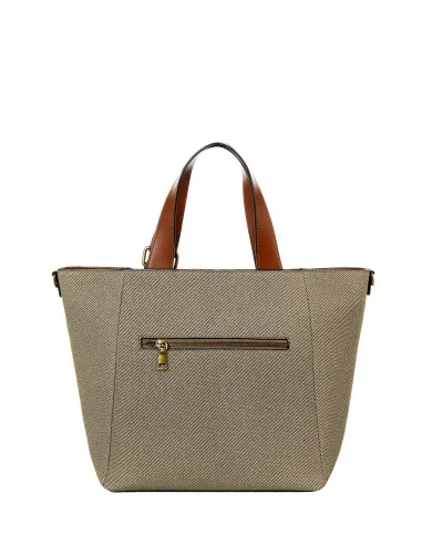 Maxi Shopper In Tela Con Rifiniture In Similpelle E Tracolla Regolabile Removibile Rinascimento
