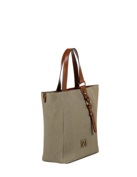 Maxi Canvas Shopper With Imitation Leather Trim And Removable Adjustable Strap Rinascimento