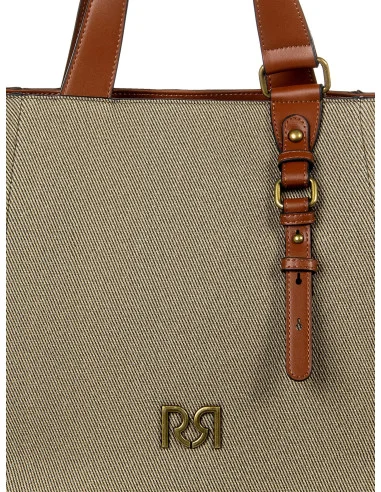 Maxi Canvas Shopper With Imitation Leather Trim And Removable Adjustable Strap Rinascimento