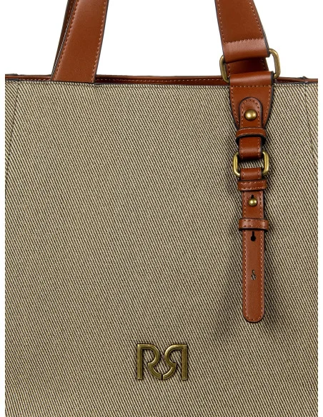 Maxi Canvas Shopper With Imitation Leather Trim And Removable Adjustable Strap Rinascimento