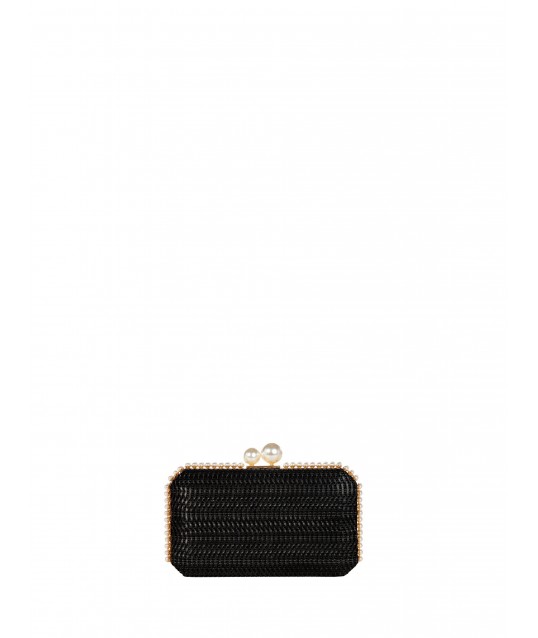 Pochette rigide à effet de paille tressée avec garniture en perles et chaîne amovible Rinascimento