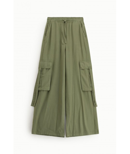 Trousers Palazzo Cargo Drawstring Side Pockets Dixie