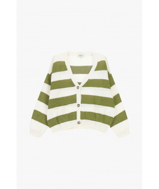Cardigan A Righe Con Bottoni E Tasche Frontali Dixie