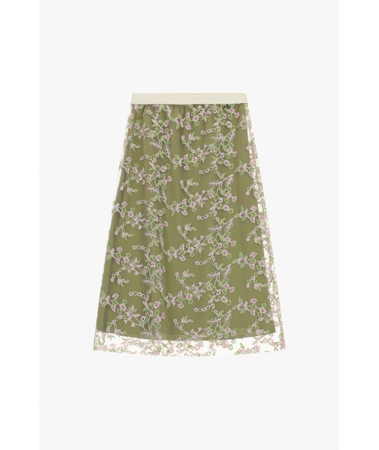 Midi Skirt With Transparent Floral Embroidery Dixie