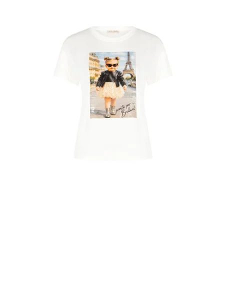 Regular Cotton T-Shirt With Baby Girl Print And Rhinestone Rinascimento