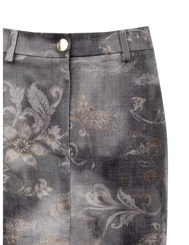 Washed Denim And Flower Printed Rinascimento Long Pencil Skirt