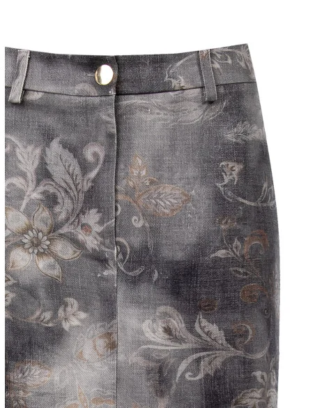 Washed Denim And Flower Printed Rinascimento Long Pencil Skirt