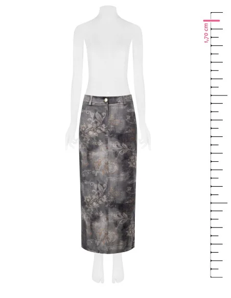 Jupe crayon longue en denim délavé et imprimé de fleurs Rinascimento