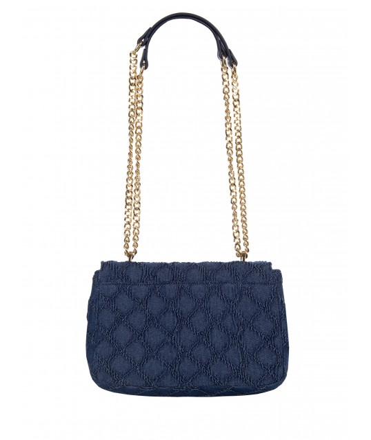 Denim Quilted Rhombus Shoulder Bag With Adjustable Chain Strap Rinascimento