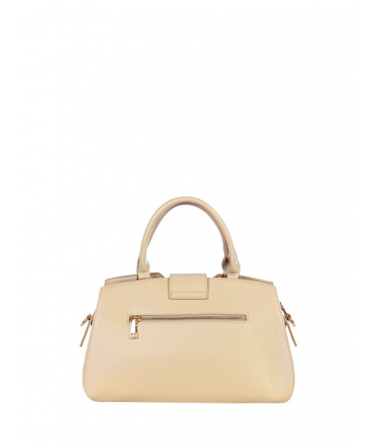 Canvas Hand Bag With Leatherette Trim And Removable Shoulder Strap Rinascimento