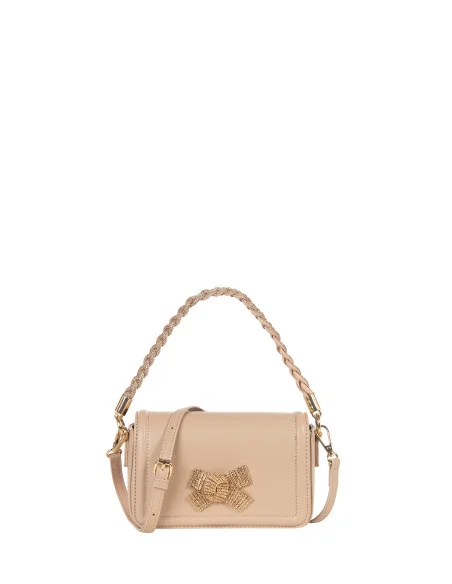 Borsa A Mano In Similpelle Con Manico E Fiocco In Strass E Tracolla Removibile Rinascimento