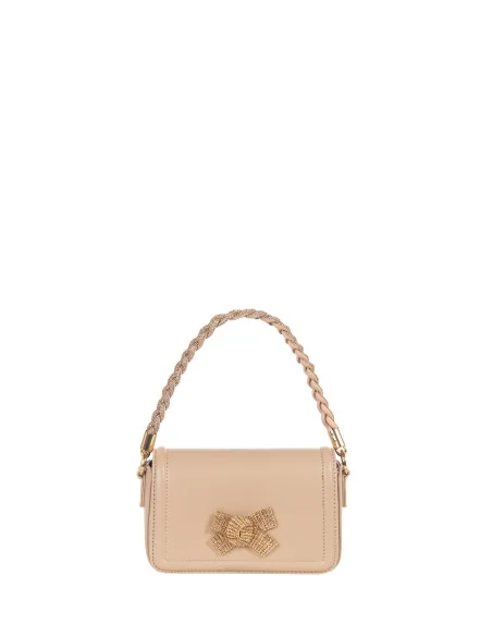 Borsa A Mano In Similpelle Con Manico E Fiocco In Strass E Tracolla Removibile Rinascimento