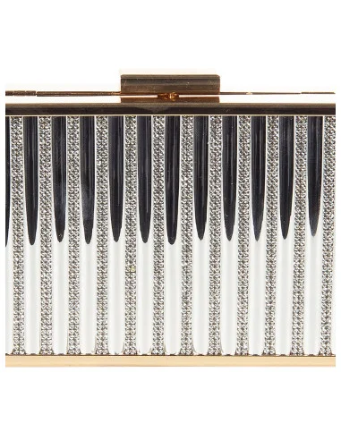 Pochette Rigida Metallica A Righe In Strass Con Tracolla Catena Interna Rinascimento