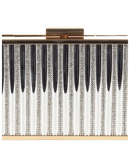 Rhinestone Striped Metallic Rigid Clutch Bag With Internal Chain Strap Rinascimento