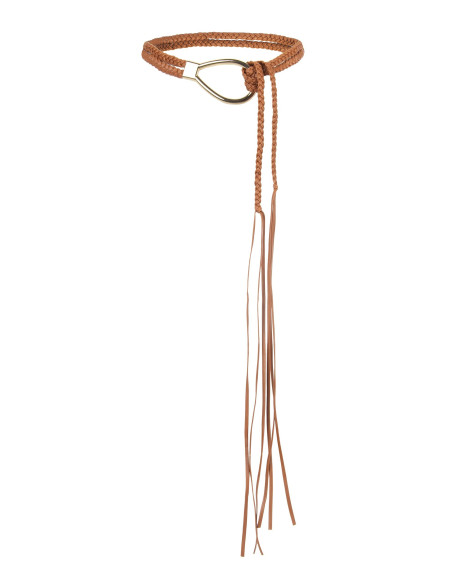Woven Leatherette Belt With Drop Buckle And Long Fringes Rinascimento