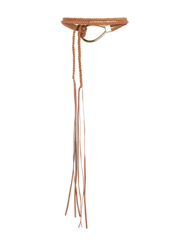 Woven Leatherette Belt With Drop Buckle And Long Fringes Rinascimento