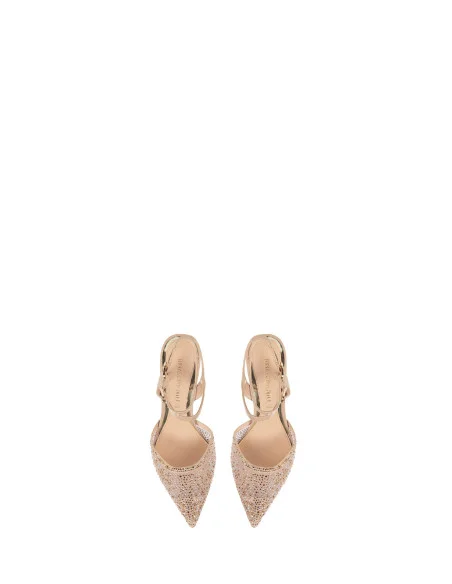 Décolleté avec bretelles croisées et pointe en micro strass multicolore