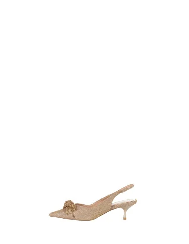 Glitter-effect Slingback Décolleté Lamé with Kitten Heel and Rhinestone Bow Rinascimento