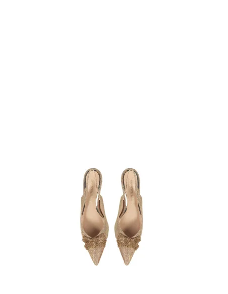 Décolleté Slingback Lamé Effetto Glitter Con Tacco Kitten E Fiocco In Strass Rinascimento